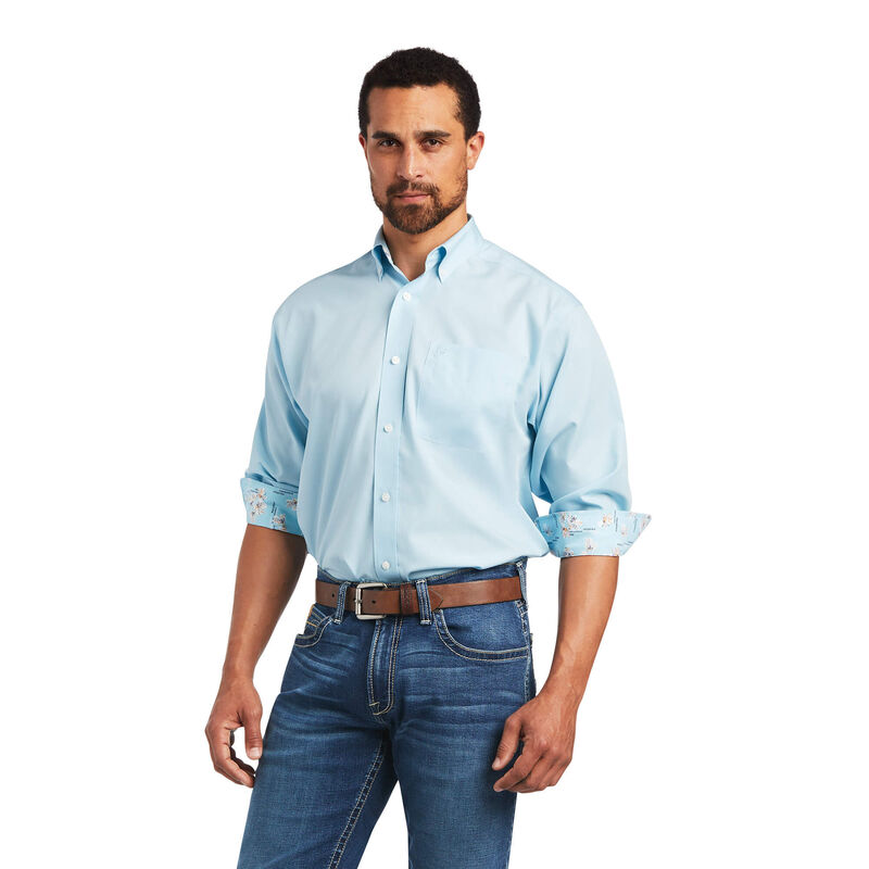 Camisas Ariat Wrinkle Free Solid Pinpoint Oxford Classic Fit Azules Claro Hombre - Chile 360-WSRIEC